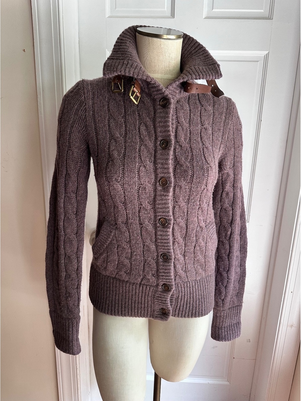 Ralph Lauren Cable-Knit Turtleneck Cardigan Wool/ Cashmere Size S/M - Picture 7 of 9